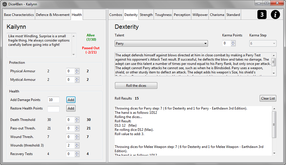 Dice4Ben Earthdawn Dice Roller